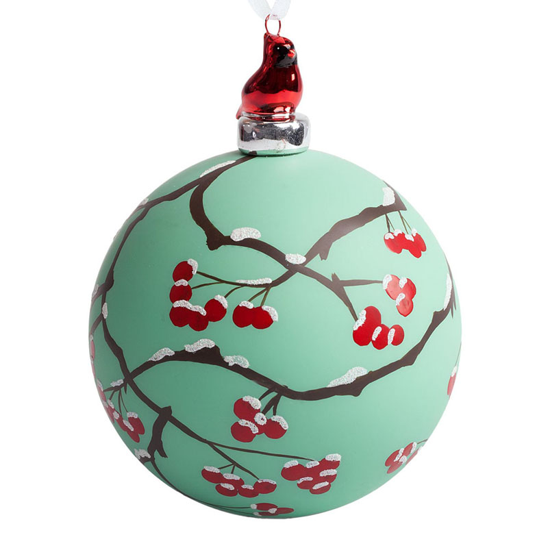 Шар расписной с фарфоровой птичкой "Рябиновые бусы"