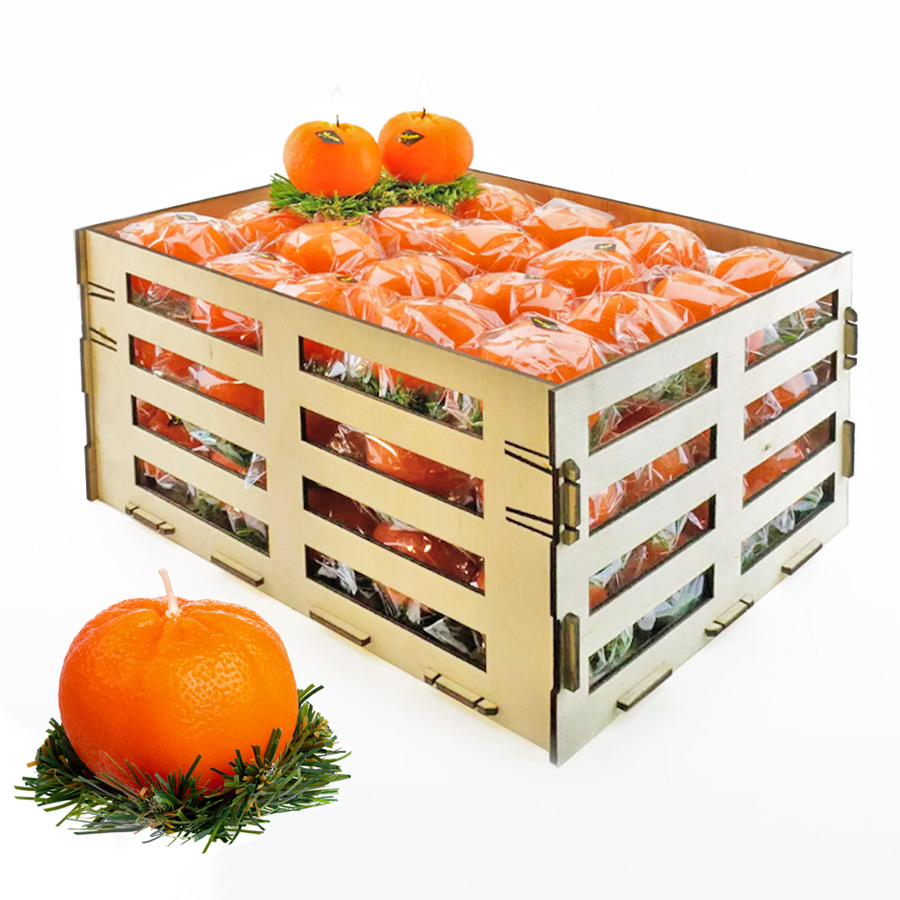 Ящик с 60 свечами-мандаринами "Цитрусовый бум"		